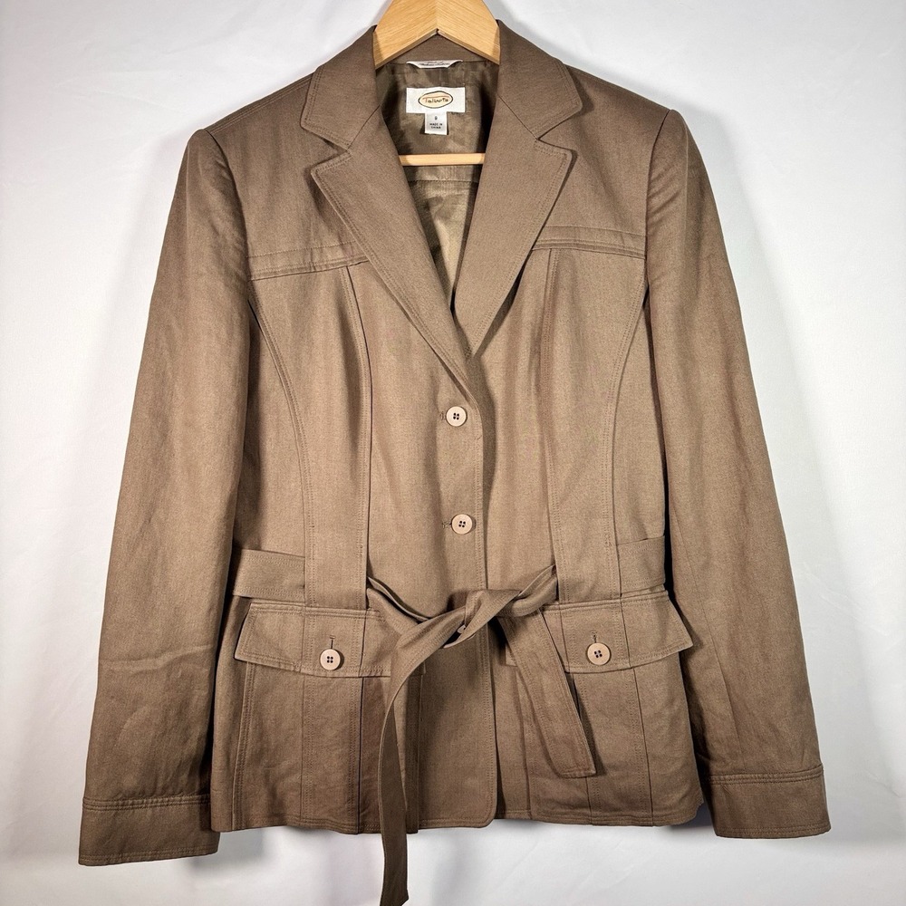 Vintage Talbots Linen Blend Blazer Jacket Womens 8 Career Safari Quiet Luxury